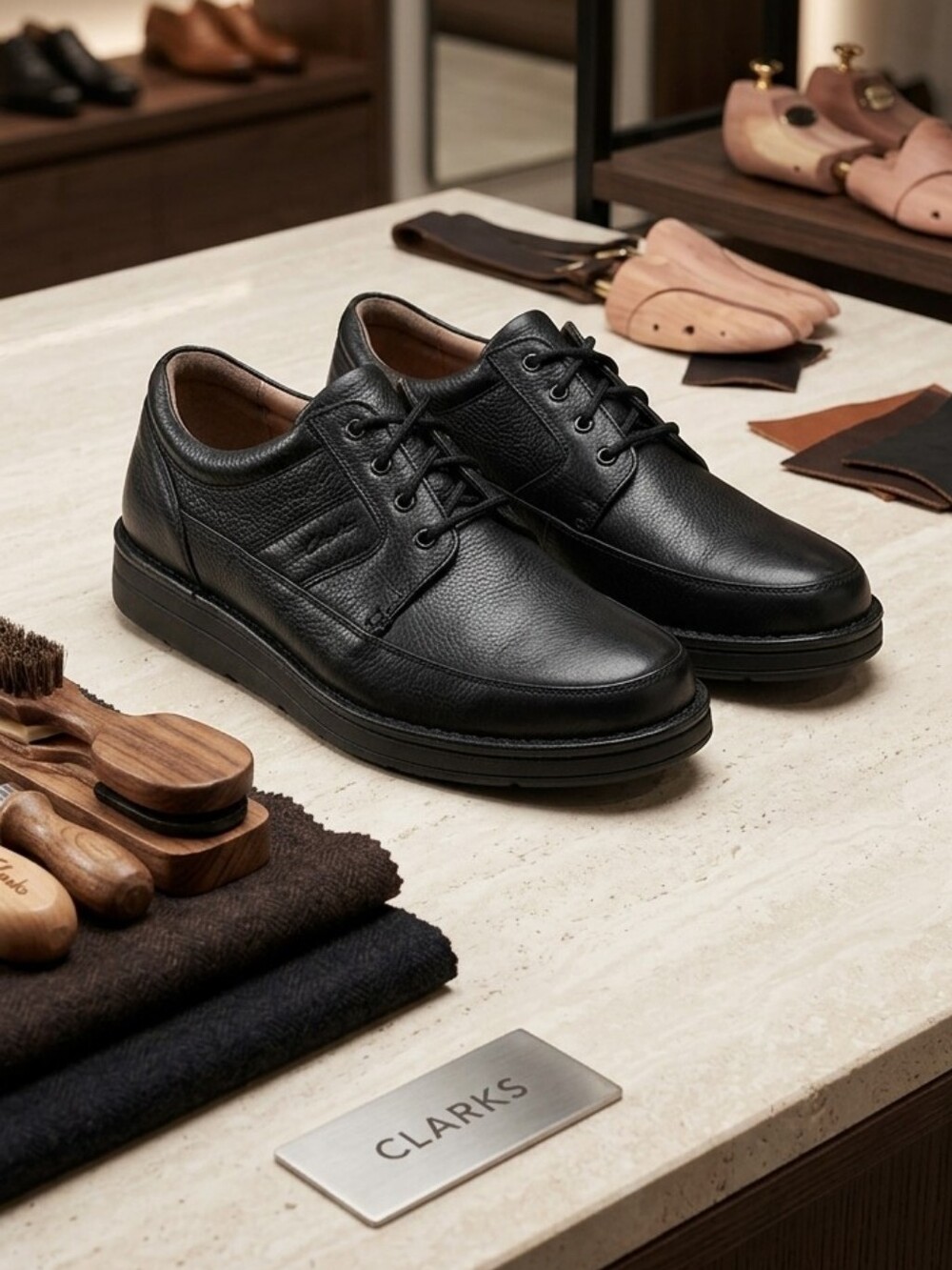 Men's Clarks Active Air Black Leather Oxfords
